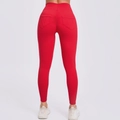 Leggings yoga rossi a vita alta con effetto push-up e tasche posteriori fitness - S / Rosso