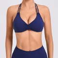 Soutien-gorge de sport yoga dos nu bleu marine avec plissé et doubles bretelles - S / Bleu marine