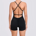 Schwarzer rückenfreier Yoga-Body für Damen mit Kreuzträgern und Scrunch-Butt-Effekt - S / Schwarz