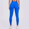 Hoch taillierte blaue Yoga-Leggings mit Scrunch-Butt-Effekt und Seitentaschen - Saphirblau