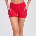 High waist bright red yoga shorts with side pockets and compressive athletic fit - S / Bottoms / Red