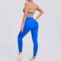 Ensemble de yoga bleu électrique avec brassière dos nu et legging froncé à poches - Bleu saphir