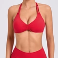 Soutien-gorge de sport dos nu rouge vif avec centre plissé et doubles bretelles - S / Rouge