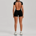 Tutina da yoga nera con schiena scoperta e maniche corte per fitness donna - S / Nero