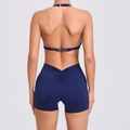 Navyblaues Yoga-Set für Damen mit Cross-Back Sport-BH und V-Schnitt High-Waist Shorts - S / Marineblau