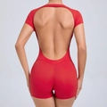 Tuta da yoga rossa senza schienale con maniche corte e alta elasticità per il fitness - S / Rosso