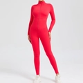 Tuta da yoga rossa a maniche lunghe con cerniera e design per il controllo della pancia - S / Rosso