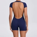 Body da yoga aderente con schiena scoperta blu navy a maniche corte sportivo - S / Blu navy
