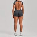 Tuta da yoga grigio scuro schiena scoperta con maniche corte ed effetto push-up - S / Grigio Antracite