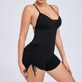 Tuta da yoga nera aderente con spalline sottili e coulisse laterali regolabili - S / Nero