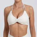 Reggiseno sportivo bianco allacciato al collo con spalline doppie regolabili - Beige