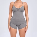 Tuta da yoga grigia senza schiena per donna con coulisse laterale e trafori - S / grigio scuro