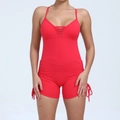 Body da yoga rosso con scollo a V, coulisse laterali regolabili e dettaglio sul retro - S / Rosso