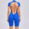 Slim fit backless short sleeve yoga bodysuit with scrunch butt detail in dark blue - Sapphire Blue