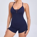 Tuta da yoga blu scuro aderente con coulisse laterali e design con schiena scoperta - S / Blu navy