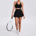 Ensemble sport avec brassière licou noire et jupe de tennis plissée taille haute - S / Noir