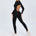 Body nero a maniche lunghe con schiena scoperta e dettaglio arricciato push-up - S / Nero