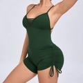 Slim fit dark green yoga jumpsuit with hollow back and side drawstring detail - Dark Green