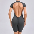 Body da yoga grigio scuro senza schienale con taglio a V in vita e maniche corte - S / Grigio Antracite