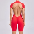 Body da yoga rosso schiena scoperta con maniche corte e dettaglio arricciato glutei - S / Rosso
