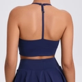 Reggiseno sportivo blu navy con spalline regolabili e design incrociato per yoga e fitness - S / Blu navy