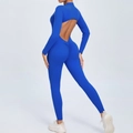 Combinaison de yoga bleue à manches longues dos nu avec effet galbant fessier - Bleu Saphir