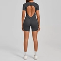 Combinaison de sport gris foncé à manches courtes avec dos nu pour yoga et fitness - Gris Anthracite