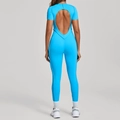 Tuta sportiva aderente con schiena scoperta blu elettrico a maniche corte e pantaloni lunghi - S / Blu Fiamma