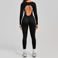 Tuta da yoga nera a maniche lunghe con schiena scoperta e taglio a forma di cuore - Nero Premium