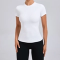 Slim fit women's white short sleeve athletic T-shirt for yoga and fitness training - S / Pure White