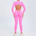 Combinaison yoga rose néon à manches longues avec dos nu et effet fessier galbé - Rose fluorescent