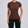 Slim fit athletic short sleeve T-shirt in dark brown color for outdoor running - S / Coffee