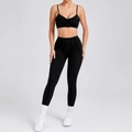Women's black high-waist yoga set with sports bra and leggings featuring contrast stitching - S / Black