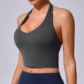 Reggiseno sportivo grigio scuro con scollo all'americana e tessuto traspirante elastico - S / Grigio Antracite