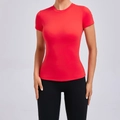 Slim fit bright red short sleeve sports t-shirt with a crew neck for women - S / Red