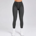 Dark grey high-waisted yoga leggings with decorative seams and slim-fit athletic design - S / Charcoal Gray