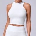 Completo sportivo bianco aderente da donna con top corto e leggings a vita alta - Bianco Polare