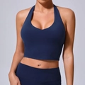 Set da yoga blu scuro con reggiseno sportivo allacciato al collo e leggings a vita alta - S / Blu navy