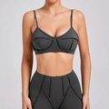 Women's charcoal grey sports set with thin strap yoga bra and high waist leggings - Charcoal Gray