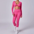 Set yoga rosa da donna con crop top a maniche lunghe e leggings a vita alta - S / Rosa Rossa