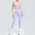 Lavendelkleurige yogaset met strappy sportbeha en legging met hoge tailleband - S / Lavendel