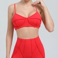 Women's red high-elastic sports bra and leggings set with stylish structural stitching - Red