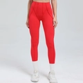 Leggings yoga a vita alta da donna in rosso acceso con ampia fascia addominale - Rosso