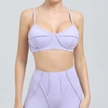 Women's lavender purple sports set featuring thin strap bra and high waisted leggings - Lavender