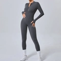 Body de sport gris foncé à manches longues avec demi-fermeture éclair et passe-pouces - Gris Anthracite