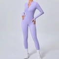Tuta da yoga lilla aderente con maniche lunghe, mezza zip e asole per i pollici - S / Lavanda