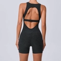 Dunkelgrauer Jumpsuit mit Rückenausschnitt, hoch elastisch für Yoga und Fitness - S / Holzkohle Grau