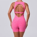 Rosafarben melierter Yoga-Jumpsuit mit Rückenausschnitt und schmaler Passform für Fitness - M / Hollywood-Rosa