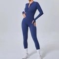 Body da yoga blu scuro aderente con maniche lunghe, zip frontale e asole per il pollice - S / Blu navy