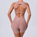 Morandi rosa rückenfreier Yoga-Einteiler mit schlankmachender Textur für Fitness - S / Latte
